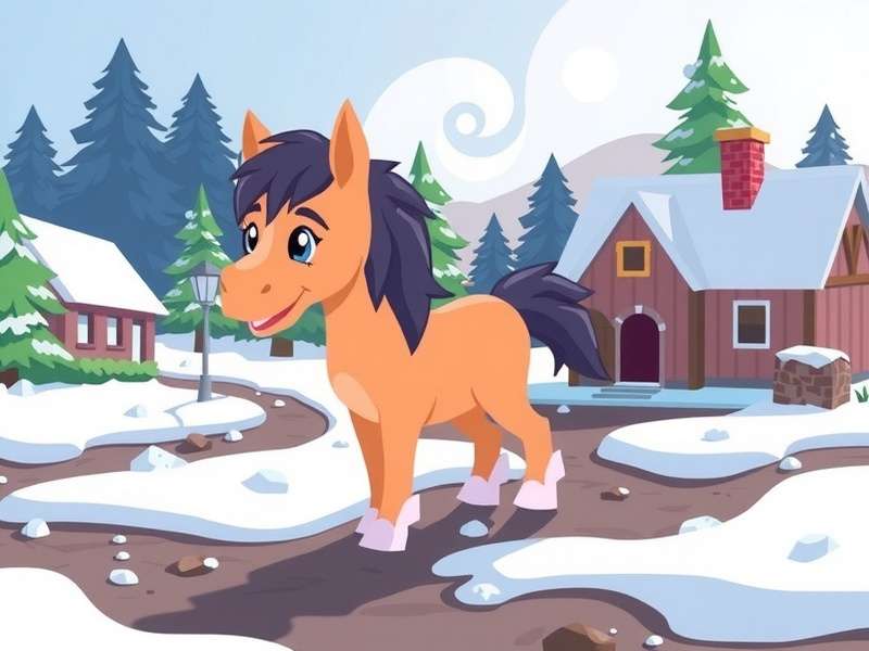 Winter landscape with snow and ponies