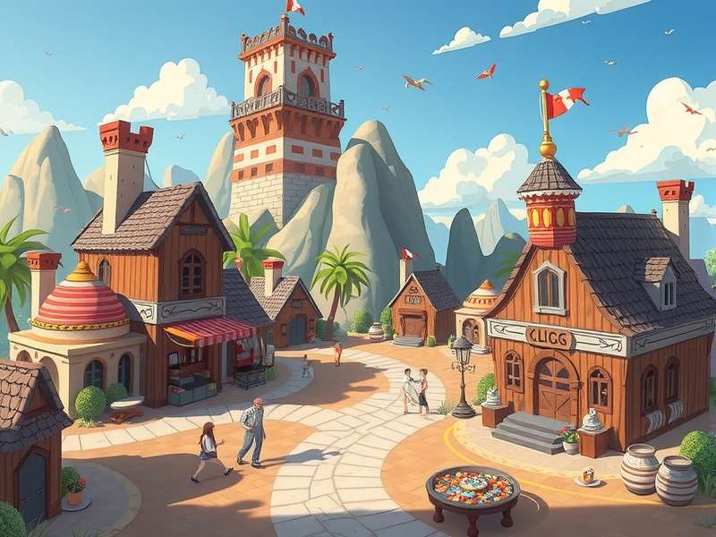 Scenic view of a tranquil coastal town with gentle waves and colorful houses