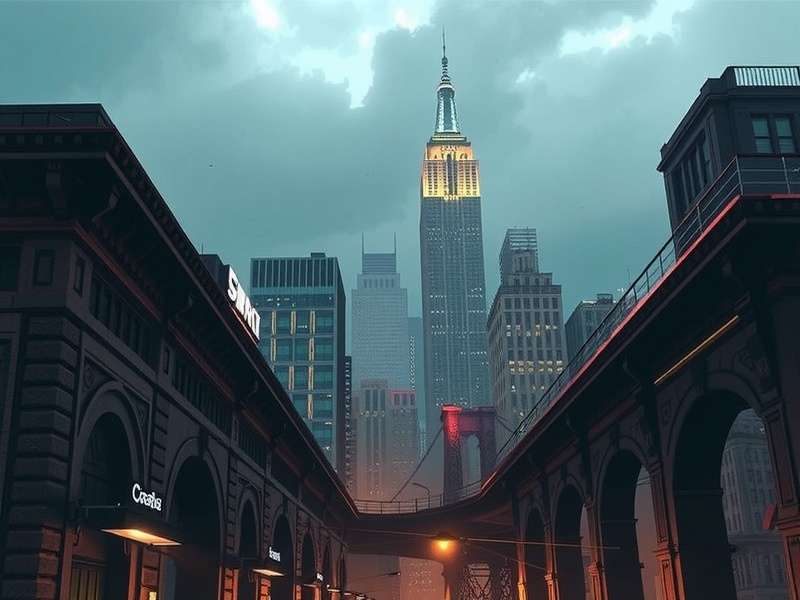 A vibrant, isometric view of a colourful virtual cityscape resembling Ponte City in Pony Town, with pony avatars socializing.