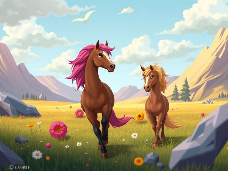 Vibrant screenshot of Pony Town gameplay showing colorful ponies in a virtual world