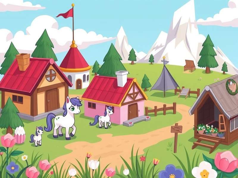 A vibrant custom server scene in Pony Town showing ponies interacting in a fantasy landscape