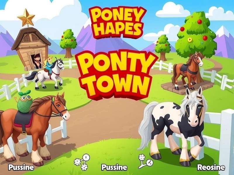 Vibrant Pony Town gameplay on a PC screen showing a customised pony in a colourful landscape