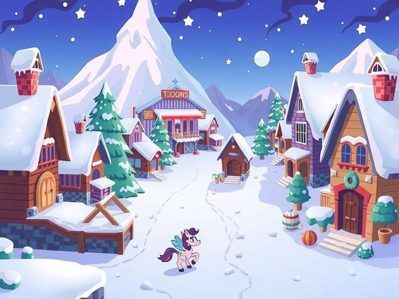 A vibrant winter scene in Pony Town showcasing intricate snow-themed pony designs