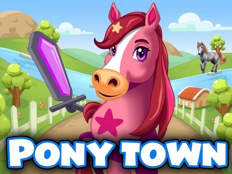 Pony Town game running on a Windows PC desktop with custom ponies visible