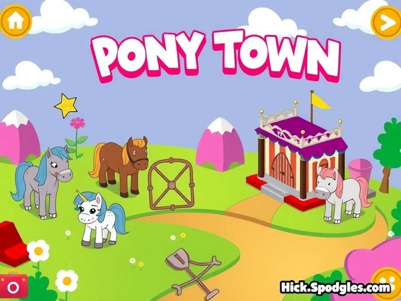 Pony Town gameplay on laptop screen showing colourful ponies