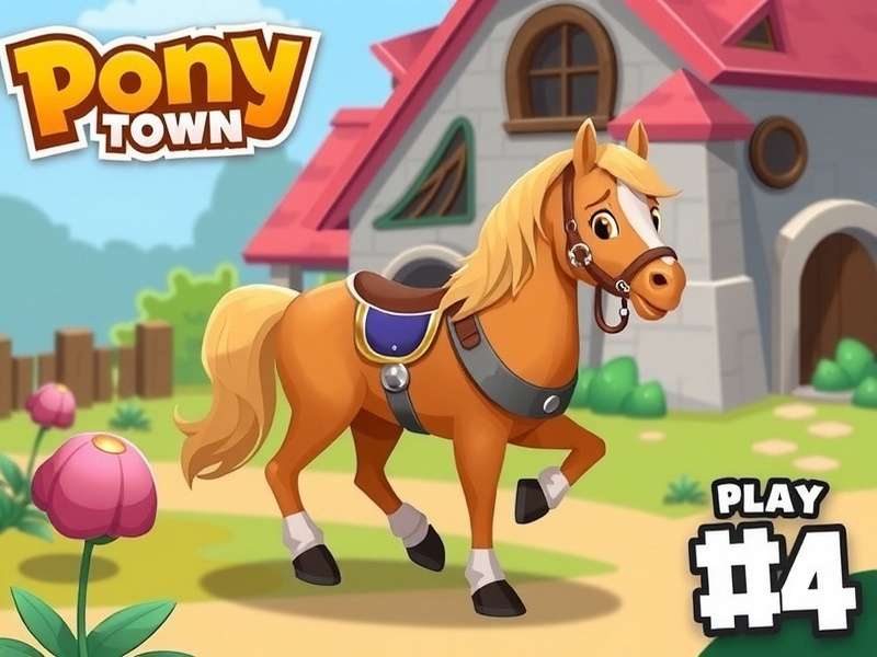A vibrant scene from Pony Town showing diverse customised ponies interacting in a pixel-art world