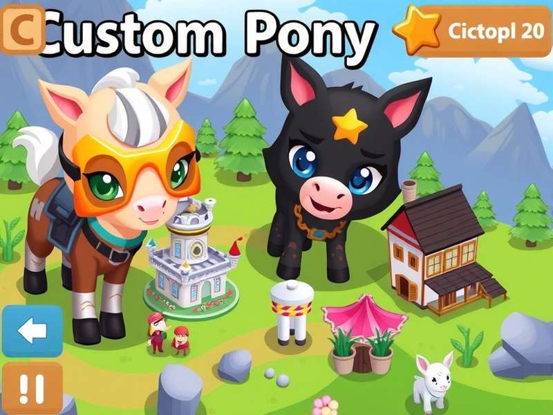 A colourful digital illustration of pony avatars interacting in a customisable online world, representing a Pony Town custom server.