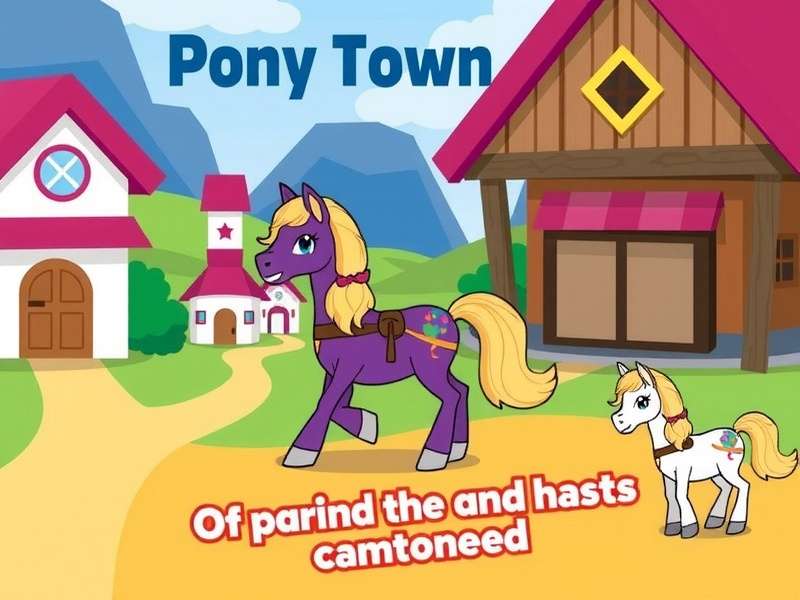 Vibrant digital art of colourful ponies in a fantasy town setting