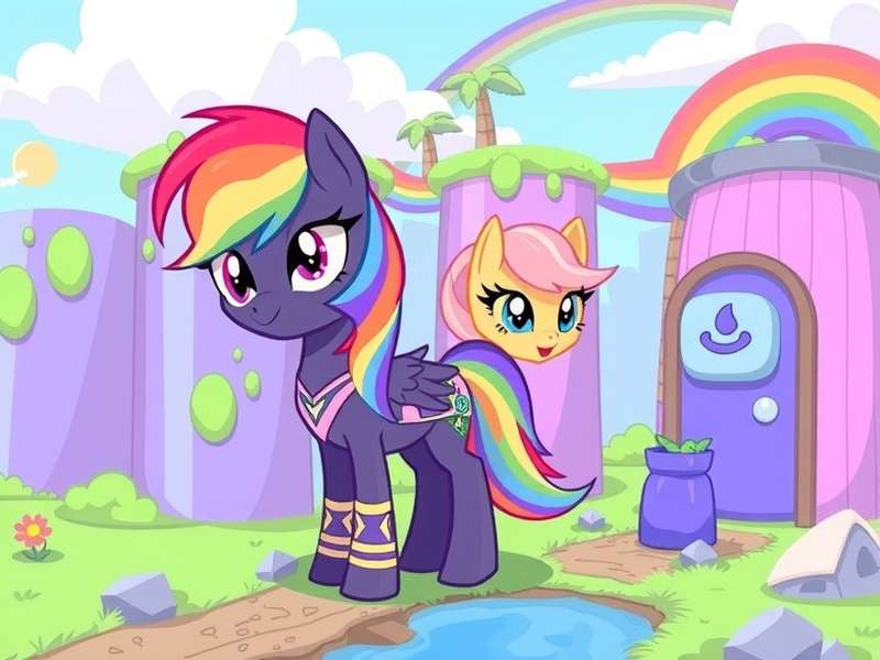 Rainbow Factory custom server gameplay in Pony Town showing colourful ponies and factory-themed backdrop