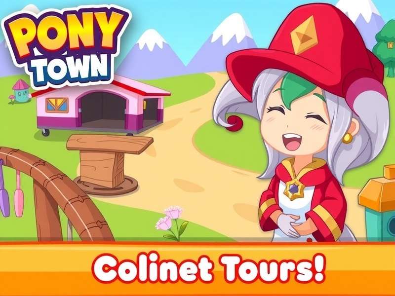 Colorful Pony Town gameplay scene showing custom ponies interacting in a vibrant landscape