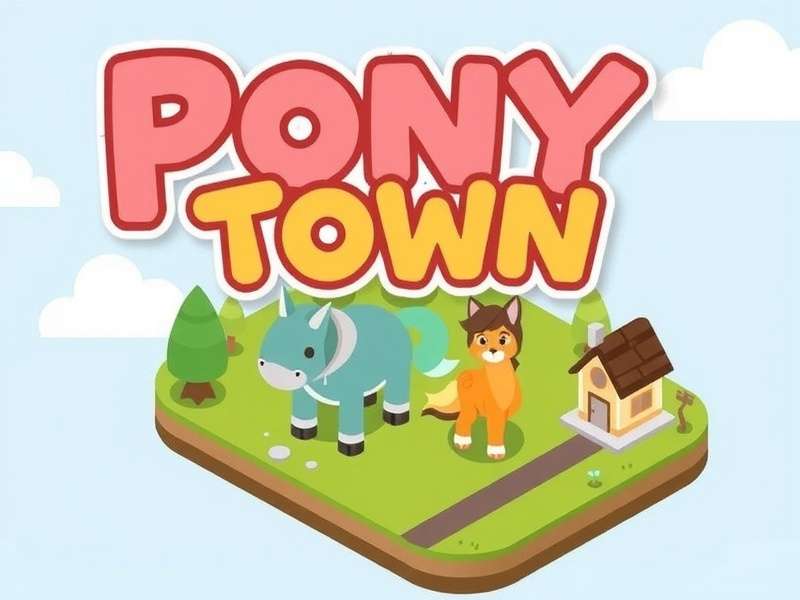 Pony Town gameplay scene showing colourful ponies in a vibrant landscape