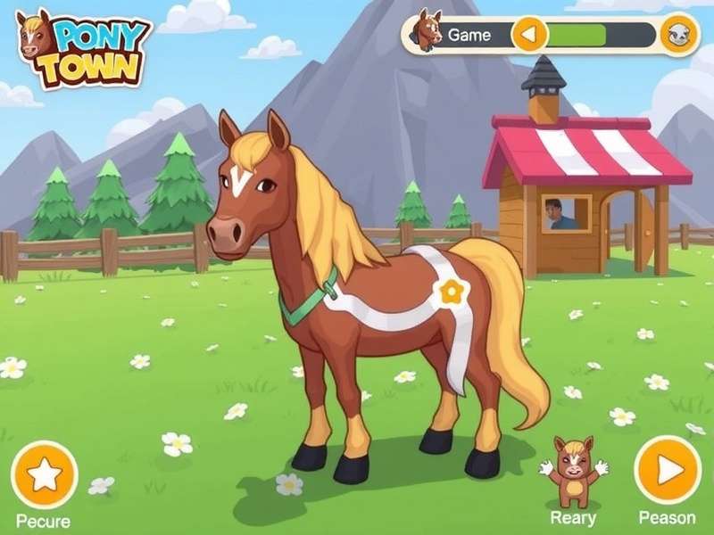 Vibrant fantasy landscape with ponies interacting, representing Pony Town's social world