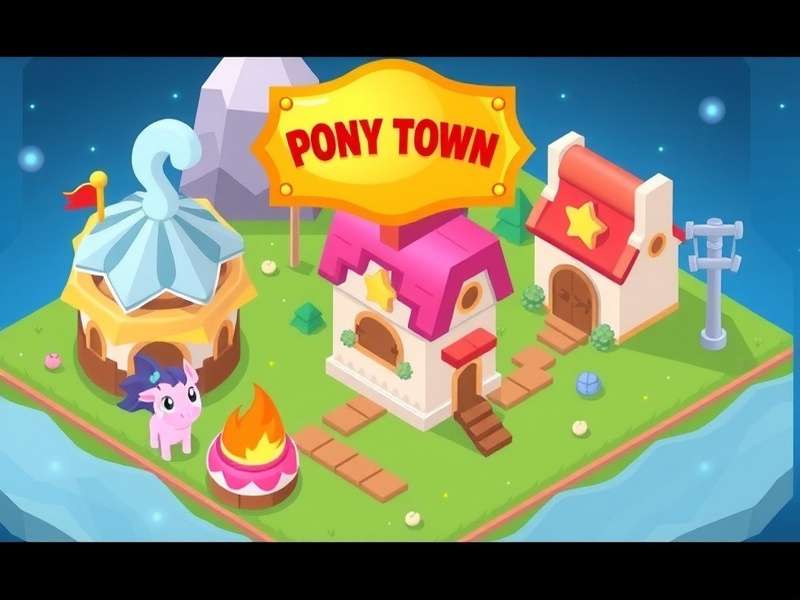 Vibrant digital art of a colourful fantasy town with whimsical characters