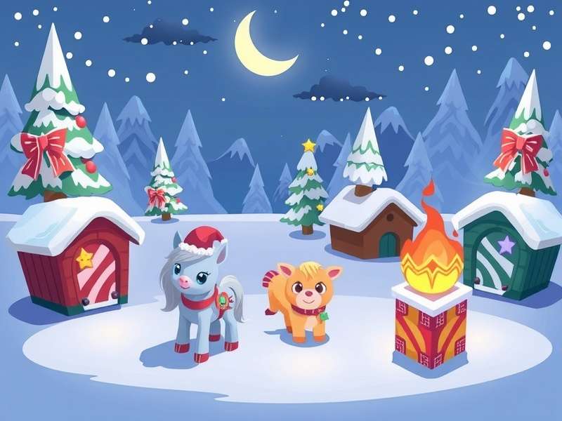 Collage of various creative Christmas-themed pony designs in Pony Town