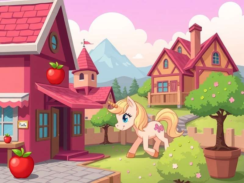 A vibrant Candy Apple Cookie themed pony character in Pony Town, featuring red, green, and yellow colour palette with cookie-themed accessories