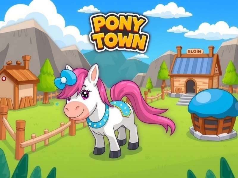 Screenshot of Pony Town running smoothly on a Windows 11 desktop, showing vibrant pony characters in a social hub