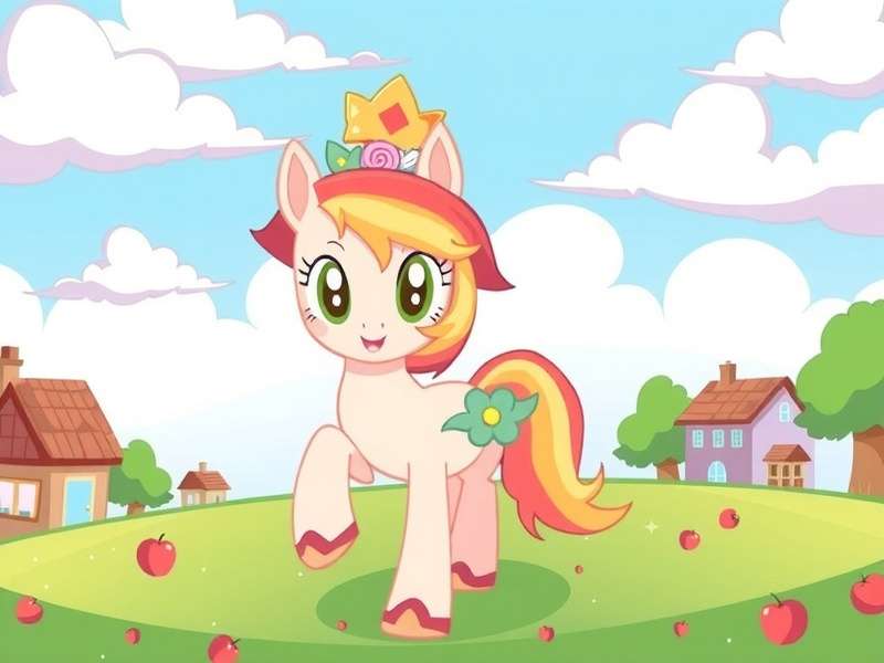 A vibrant digital illustration of Apple Bloom from My Little Pony, smiling cheerfully with a red bow in her mane