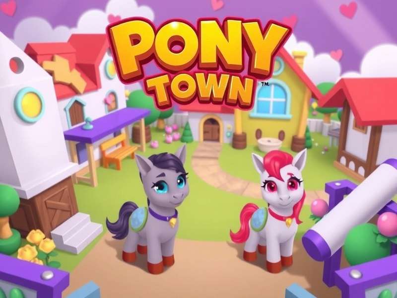 Pony Town game running on a desktop PC with custom pony skins and map interface