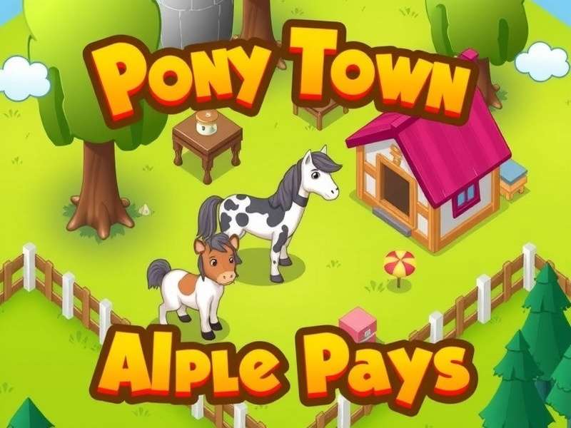 Pony Town gameplay on iPhone showing a vibrant pony character in a magical town