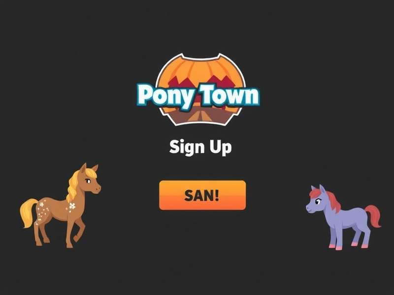 Pony Town sign up interface showing registration form and pony creation screen
