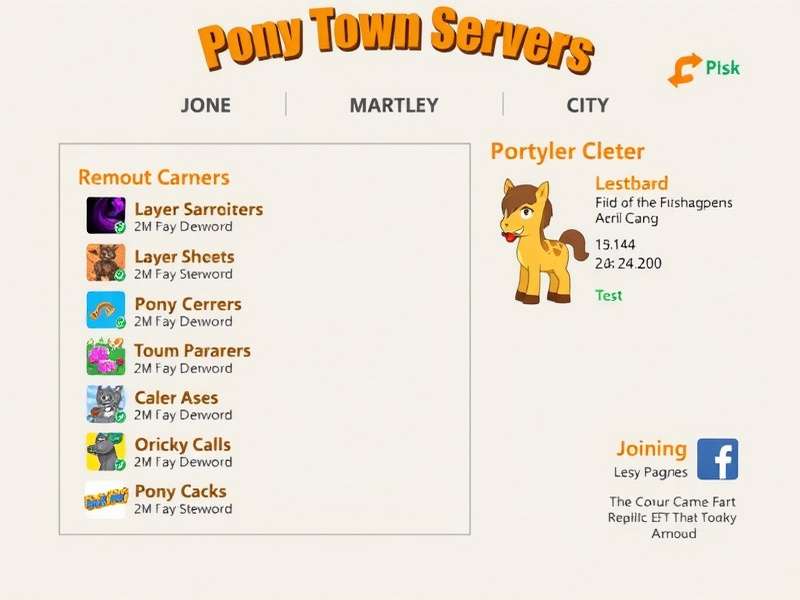 Pony Town community hub showing diverse players interacting in a custom server world