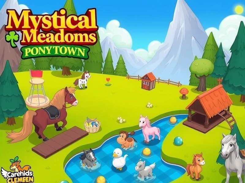 Mystical Meadows Pony Town – a breathtaking twilight landscape with rolling green hills and glowing flora